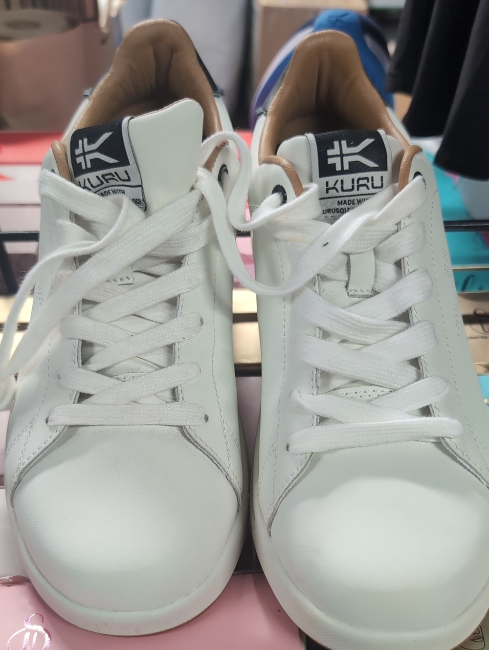 KURU Kids White Low-Top Sneakers with Black Logo Tongue